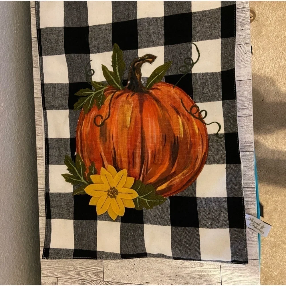 Fall Table Runner Pumpkin with Buffalo plaid Decoration